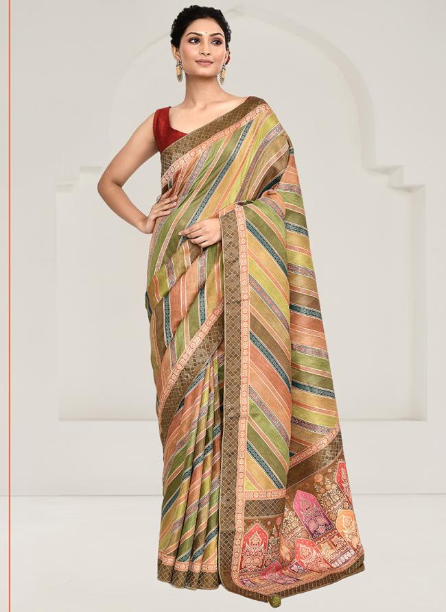 Tussar Silk Green Casual Wear Kalamkari Work Saree